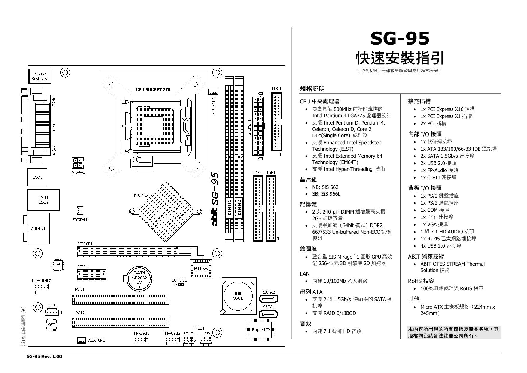 升技 Abit SG-95 安装说明 封面