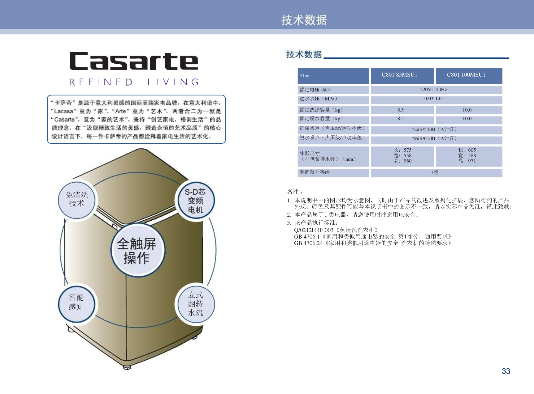 卡萨帝 Casarte C801 85MSU1 使用说明书 第1页