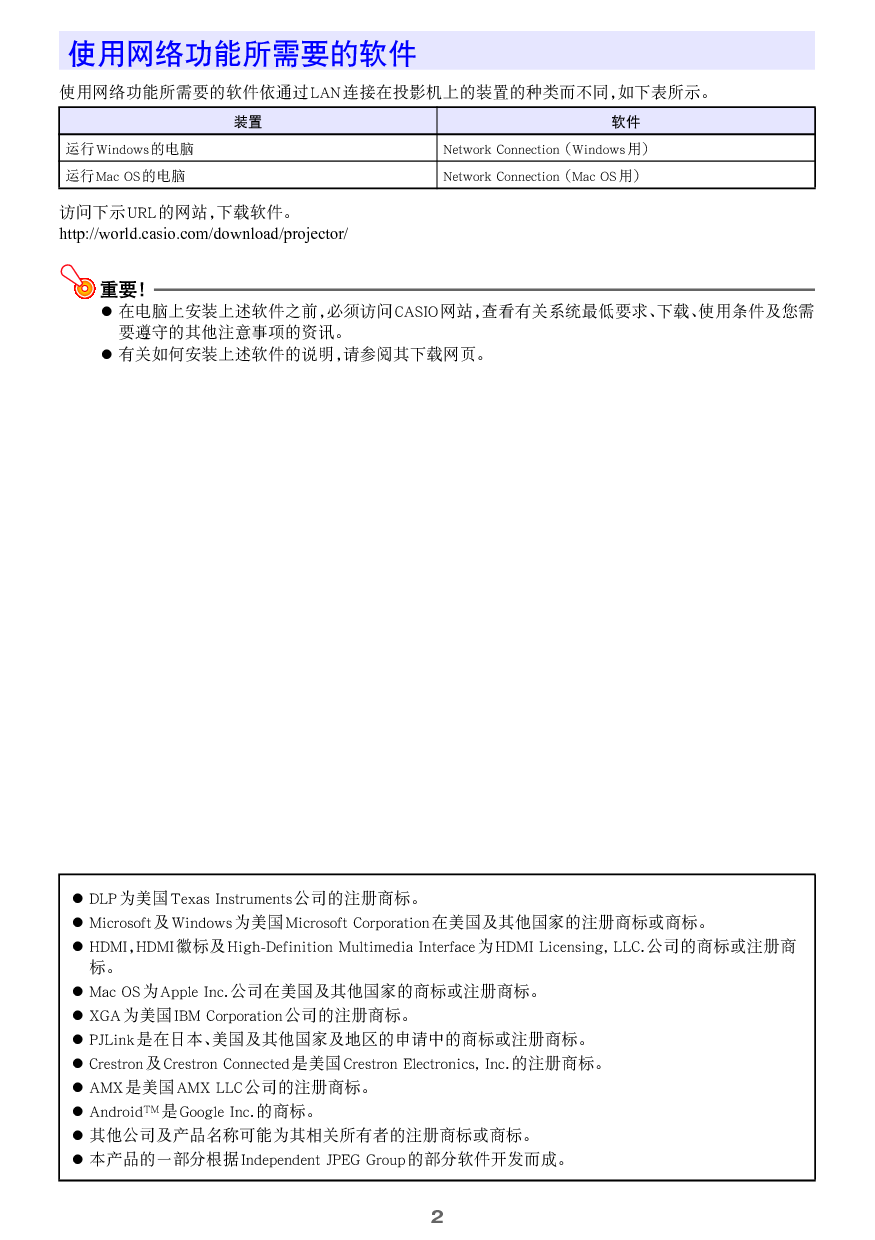卡西欧 Casio XJ-UT351WN 网络用户手册 第1页