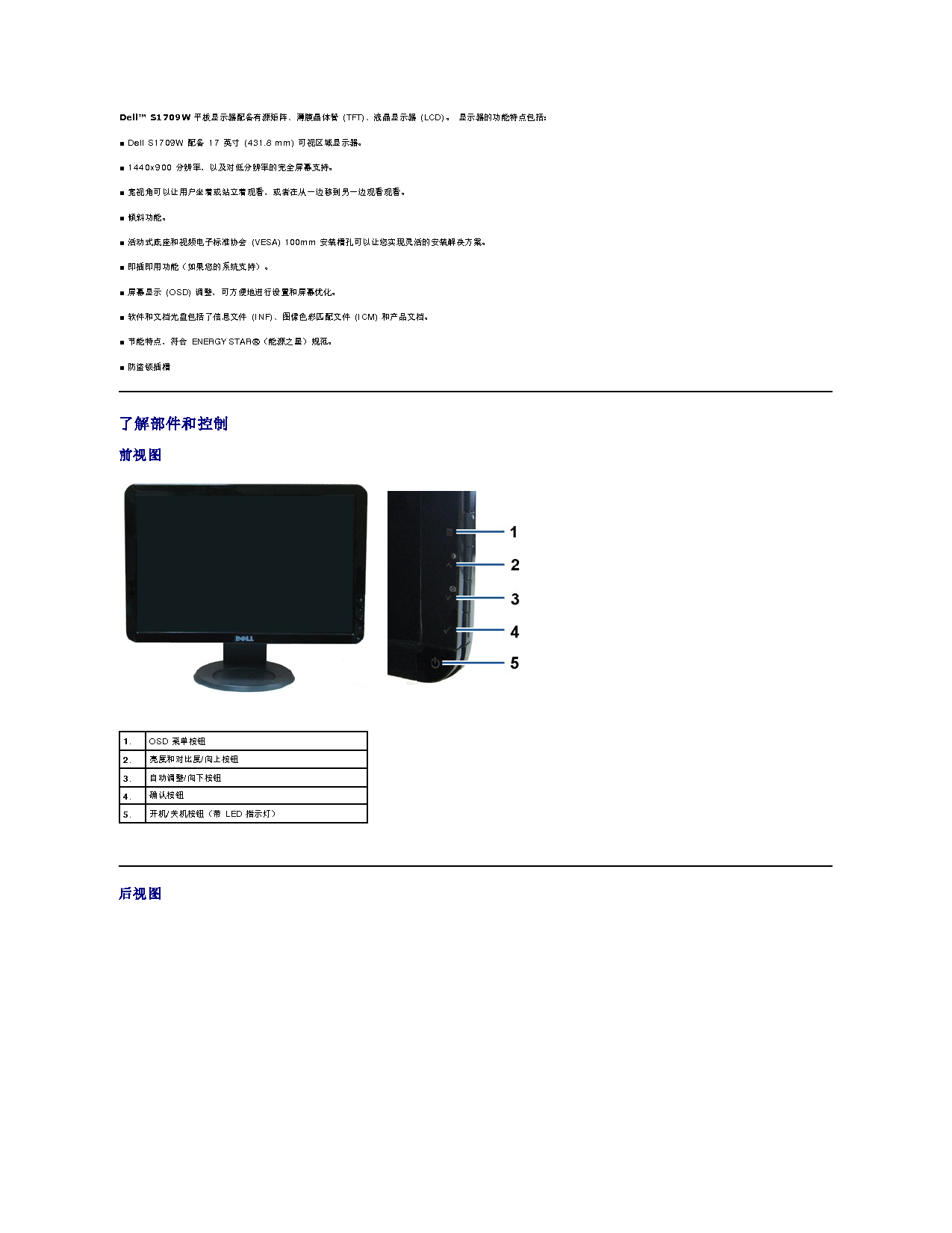 戴尔 Dell S1709W 用户指南 第2页