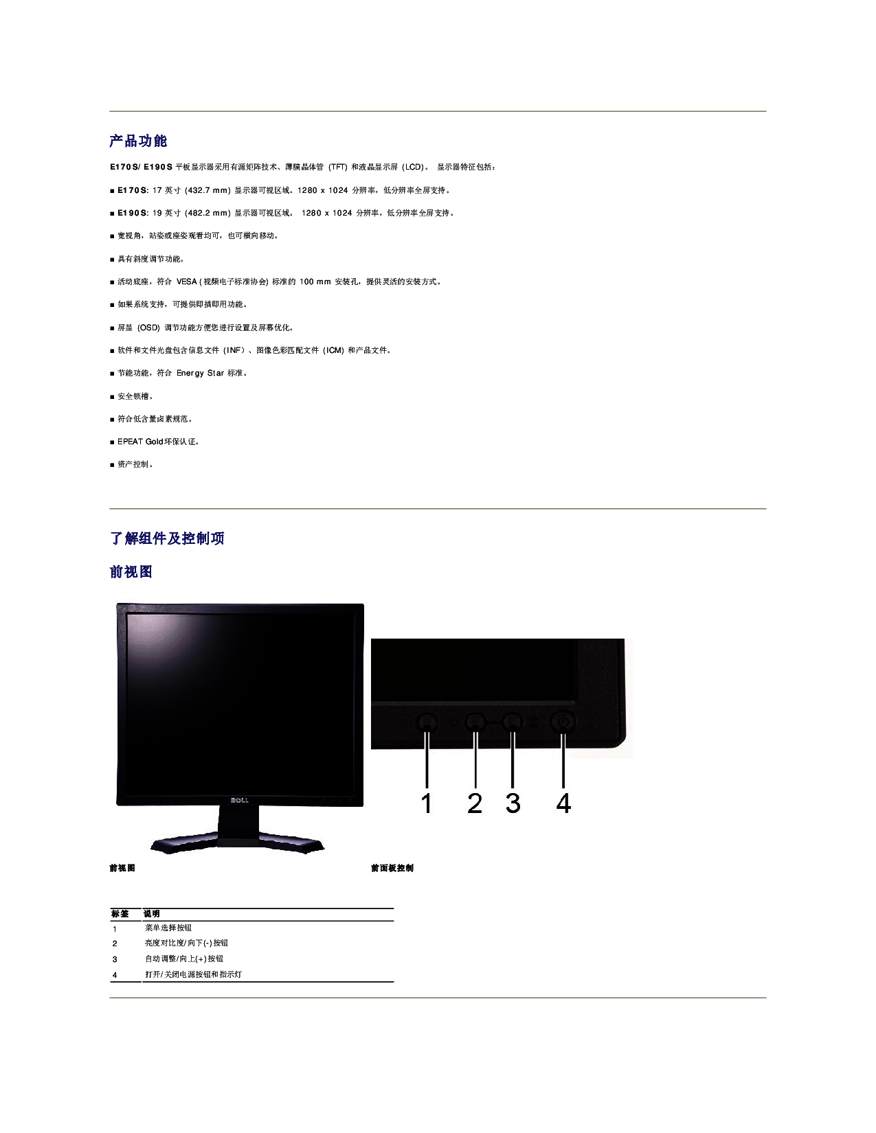 戴尔 Dell E170S 用户指南 第2页