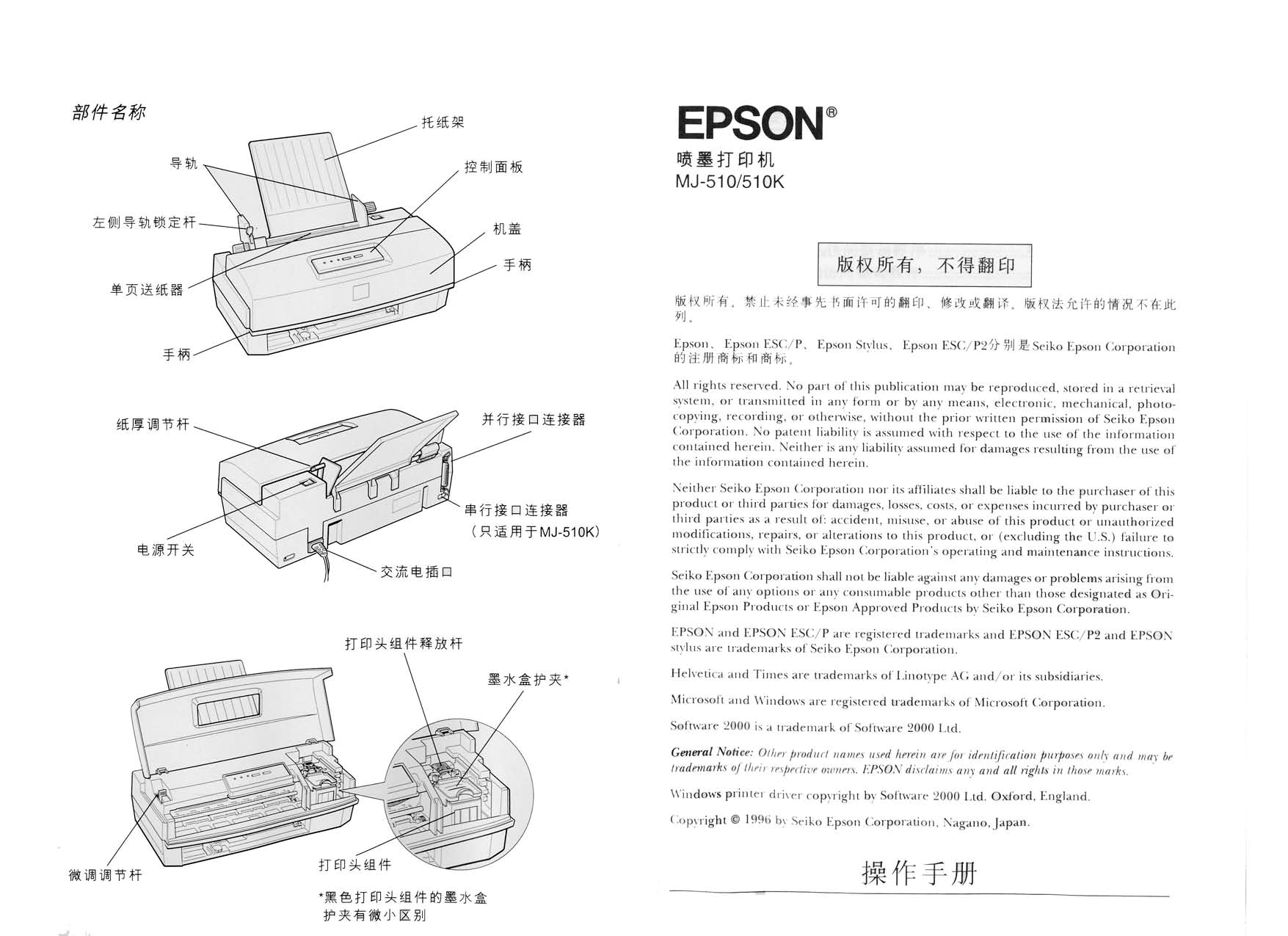 爱普生 Epson MJ-510 操作手册 第1页