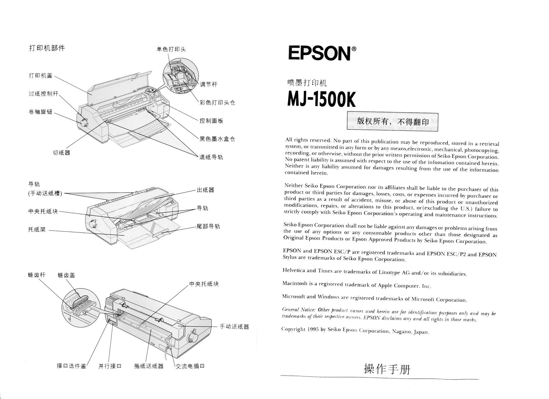 爱普生 Epson MJ-1500K 操作手册 第1页