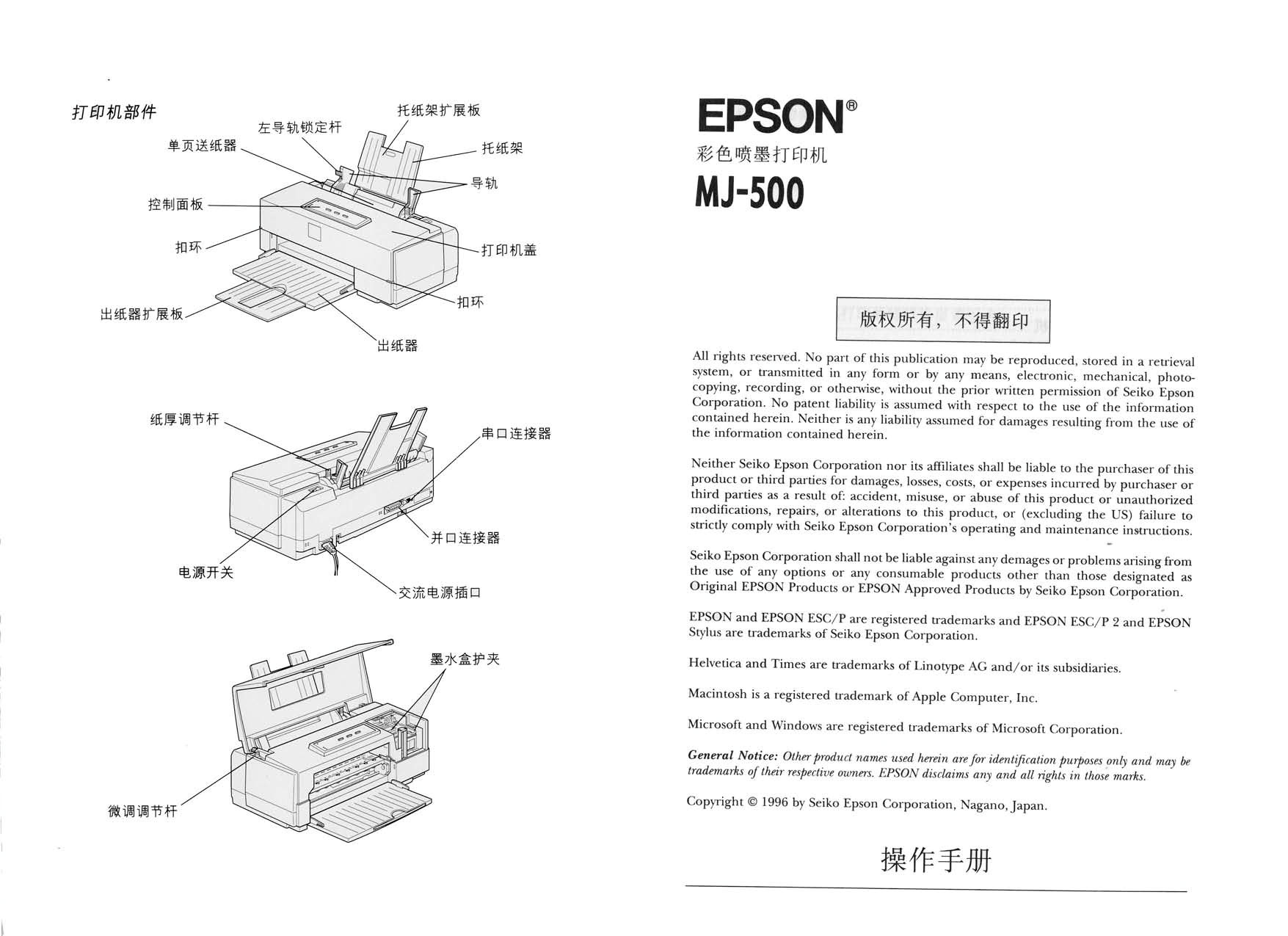 爱普生 Epson MJ-500 操作手册 第1页