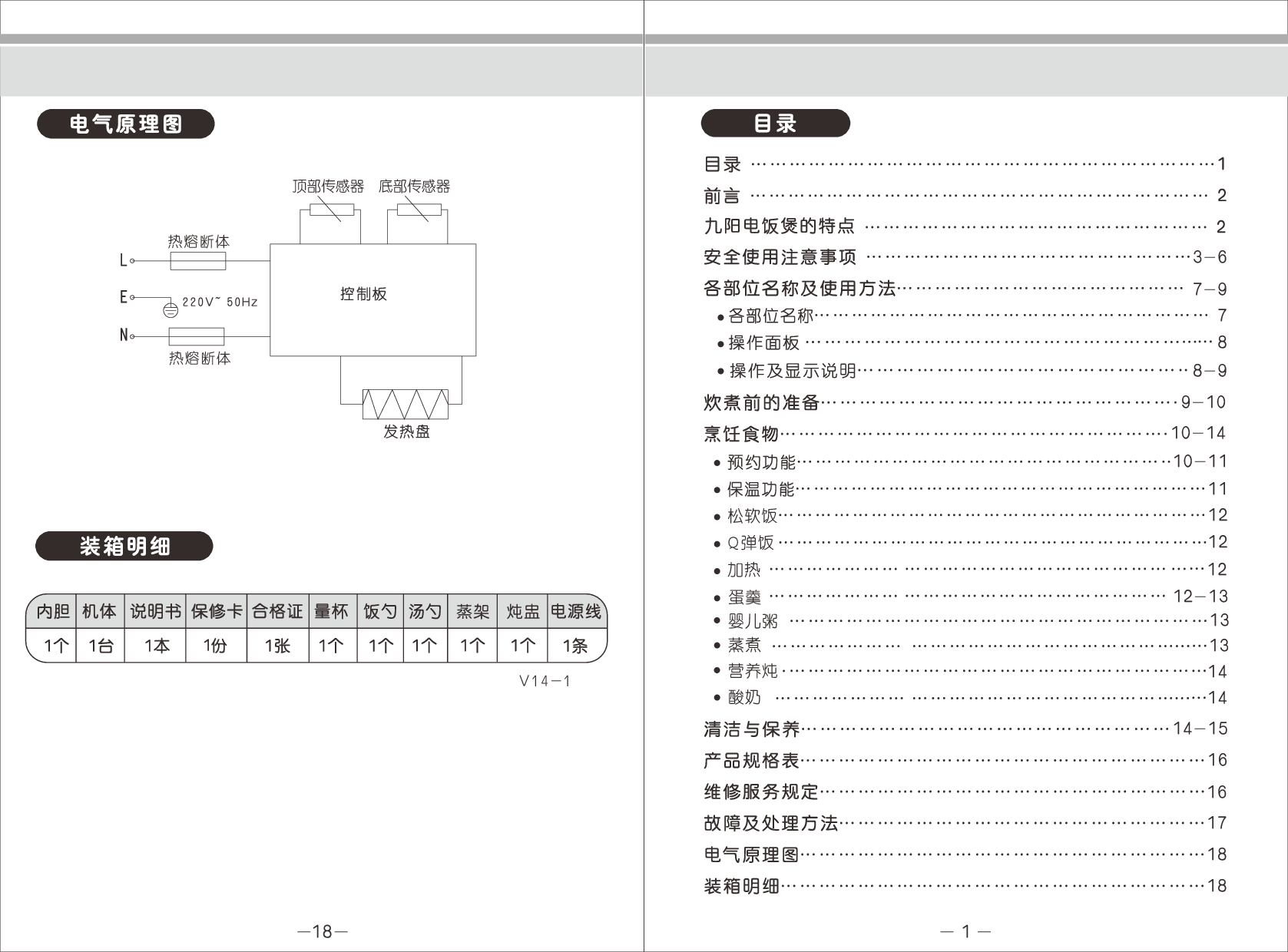 九阳 Joyyoung JYF-15FS10 使用说明书 第1页