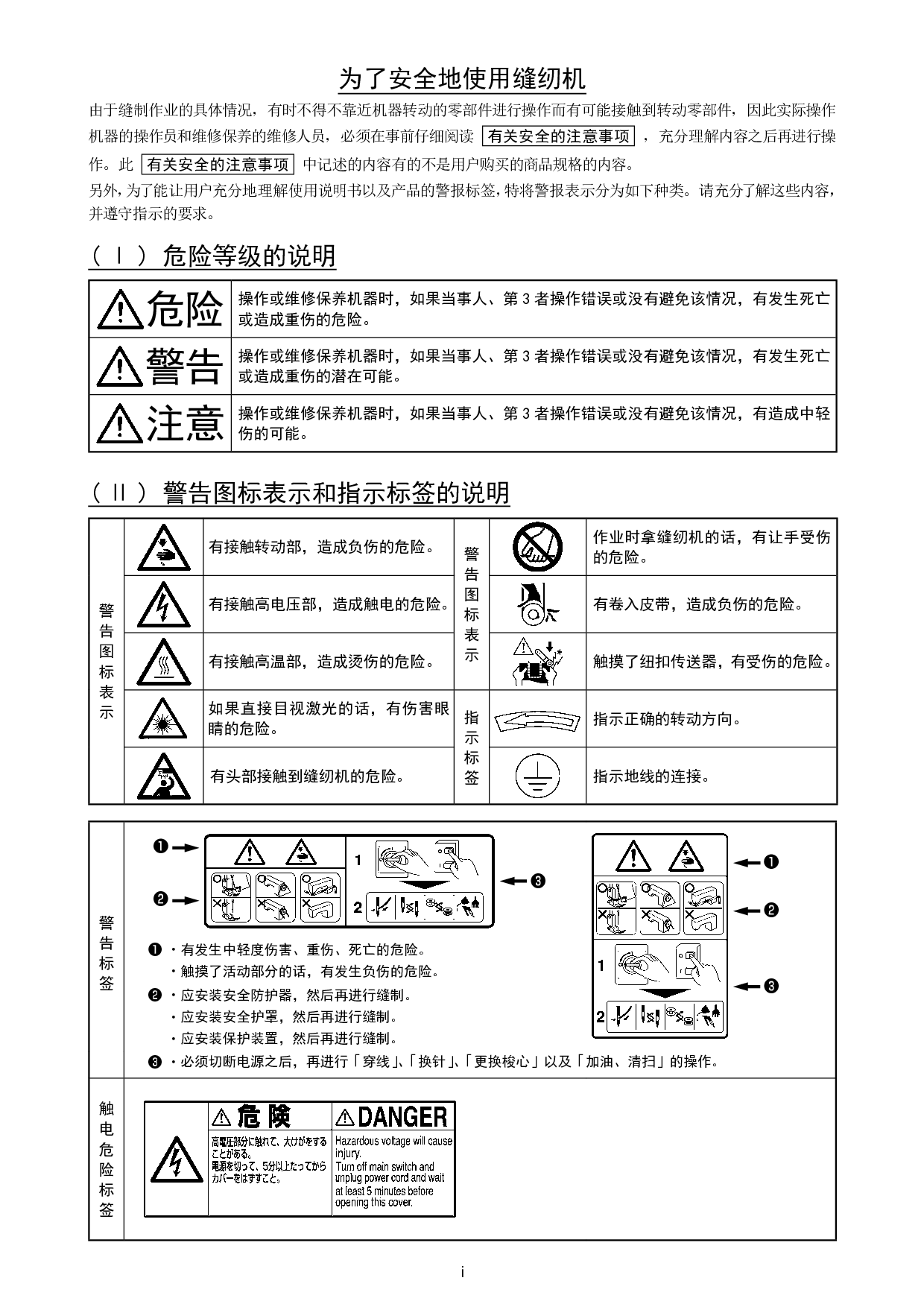 重机 Juki LU-2828-7 安全注意事项 使用说明书 第1页