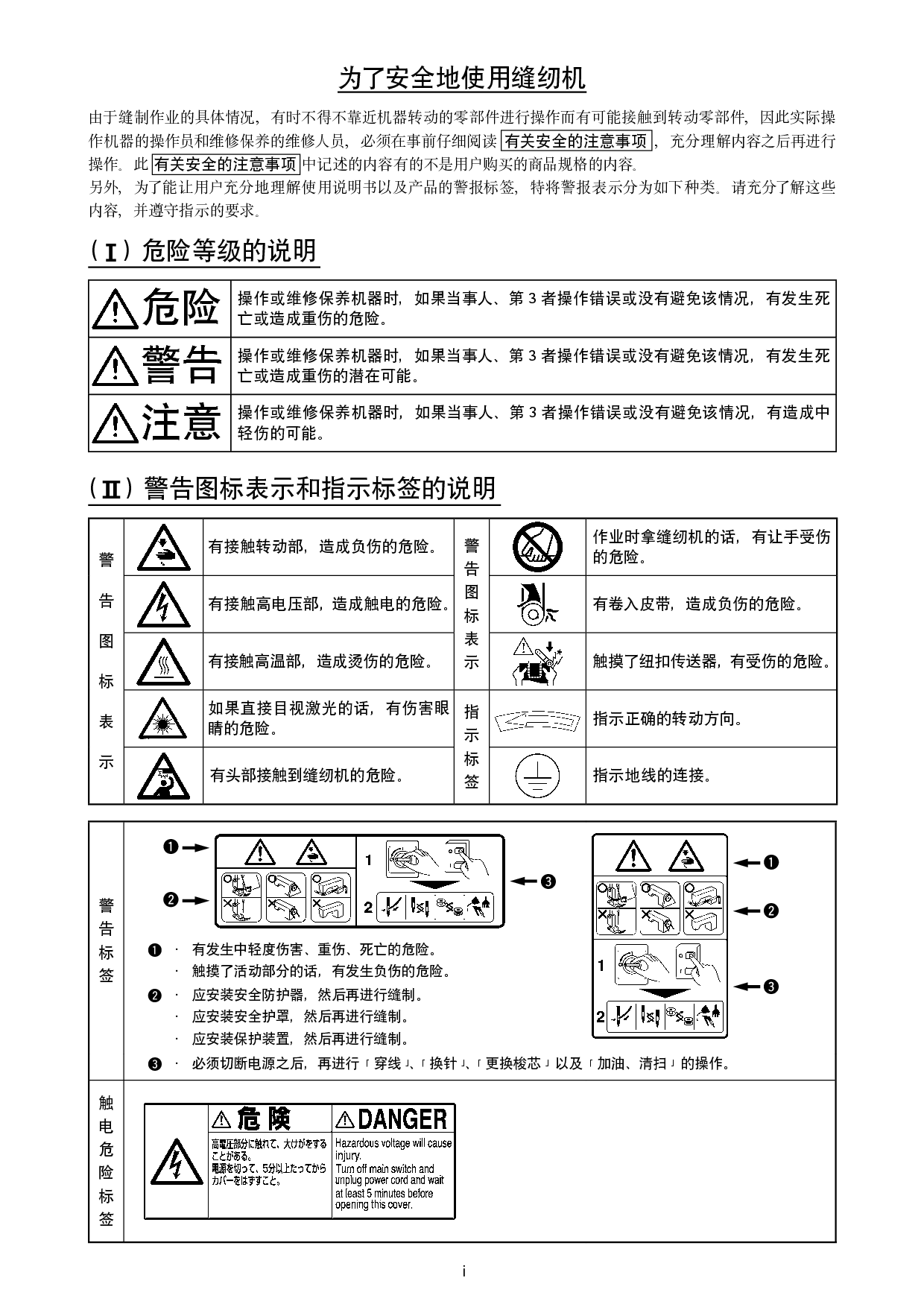 重机 Juki MF-7900D/UT55 安全注意事项 使用说明书 第1页