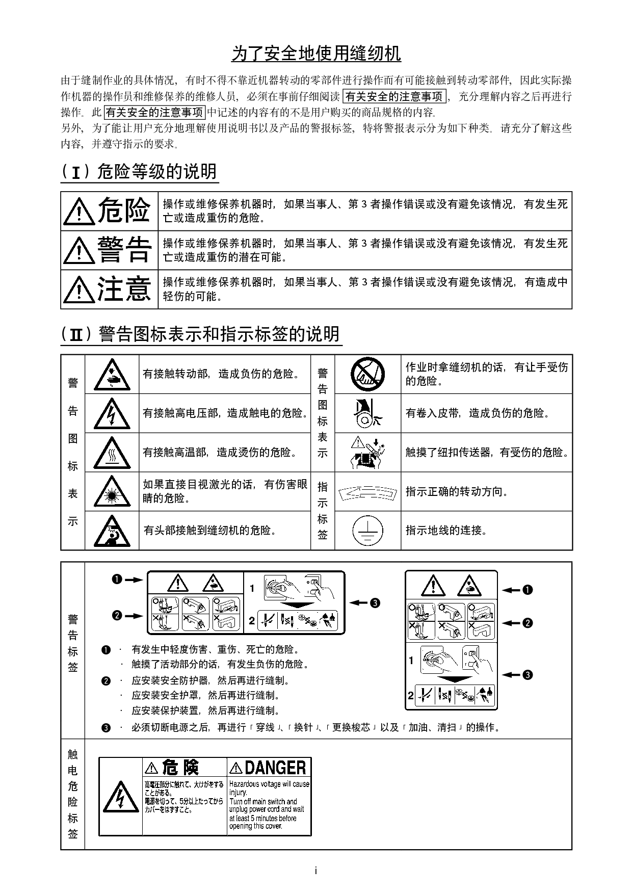 重机 Juki MF-7900 安全注意事项 使用说明书 第1页