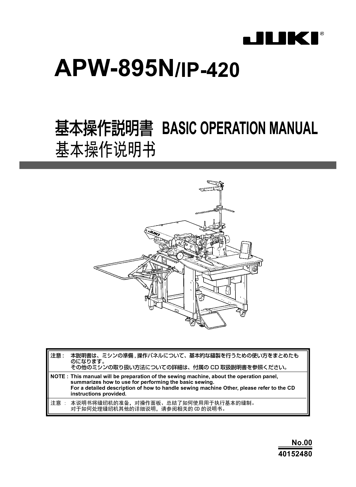 重机 Juki APW-895N/IP-420 使用说明书 封面