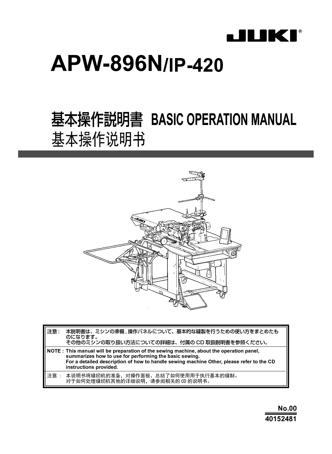 重机 Juki APW-896N/IP-420 使用说明书 封面