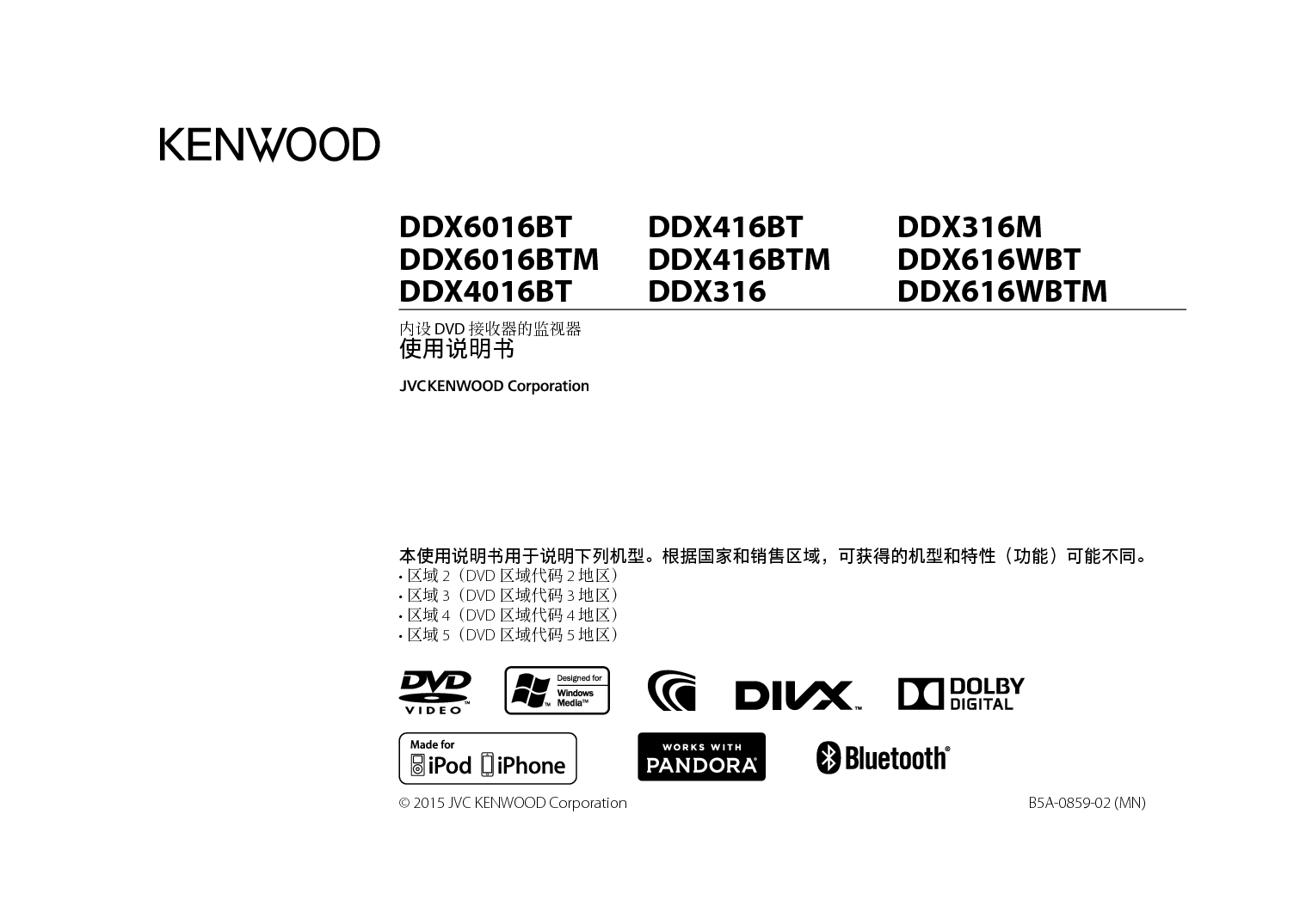 建伍 Kenwood DDX316, DDX6016BTM 使用说明书 封面