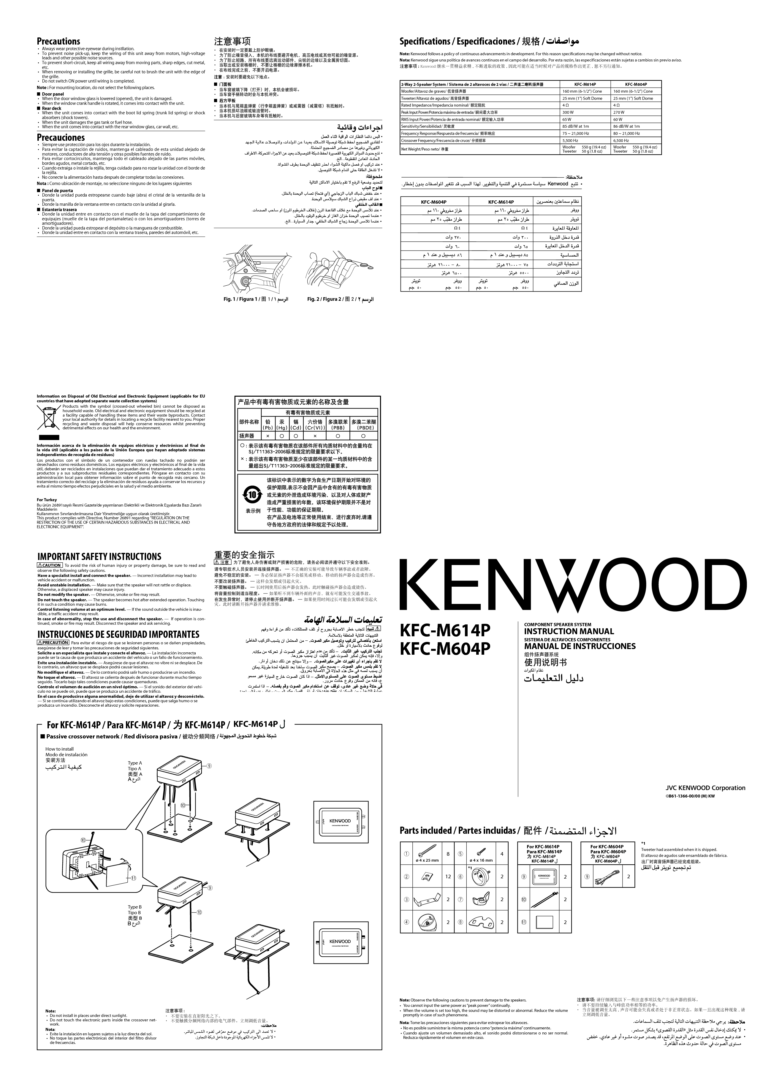 建伍 Kenwood KFC-M604P 使用说明书 封面