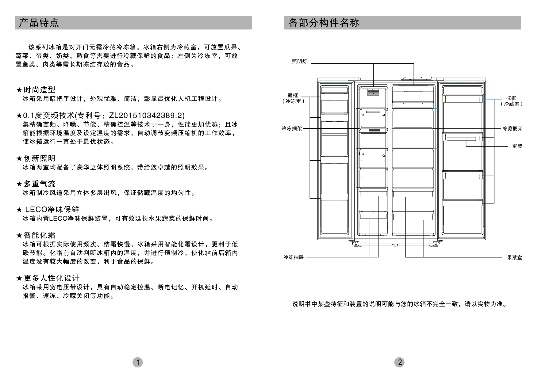 美菱 Meiling BCD-530WPCX, BCD-568WPBD 使用说明书 第2页