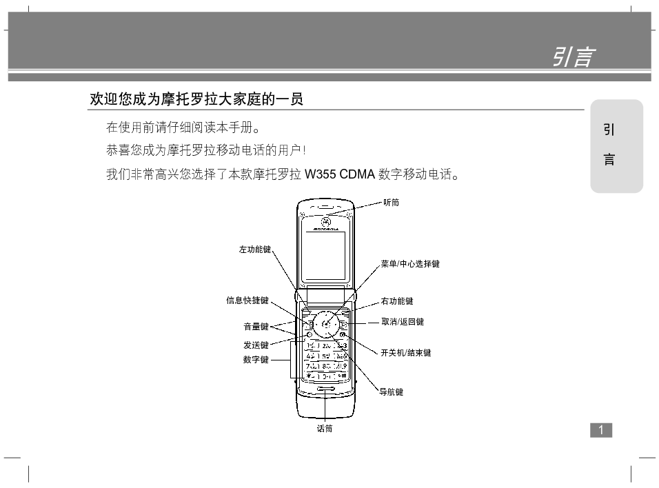 摩托罗拉 Motorola W355 使用手册 第1页