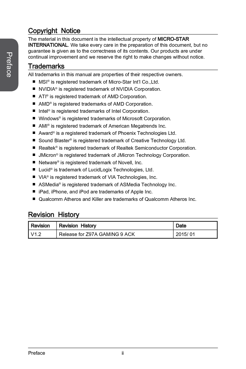 微星 MSI Z97A GAMING 9 ACK 用户手册 第1页