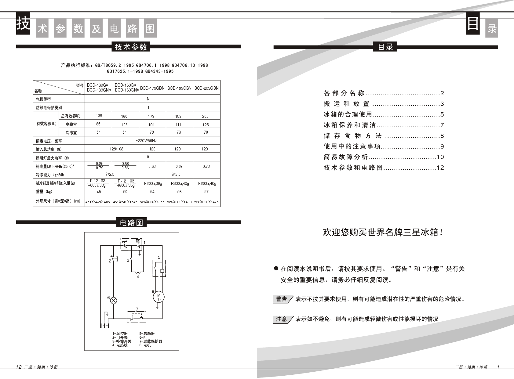 三星 Samsung BCD-139G*, BCD-203GBN 使用说明书 第1页