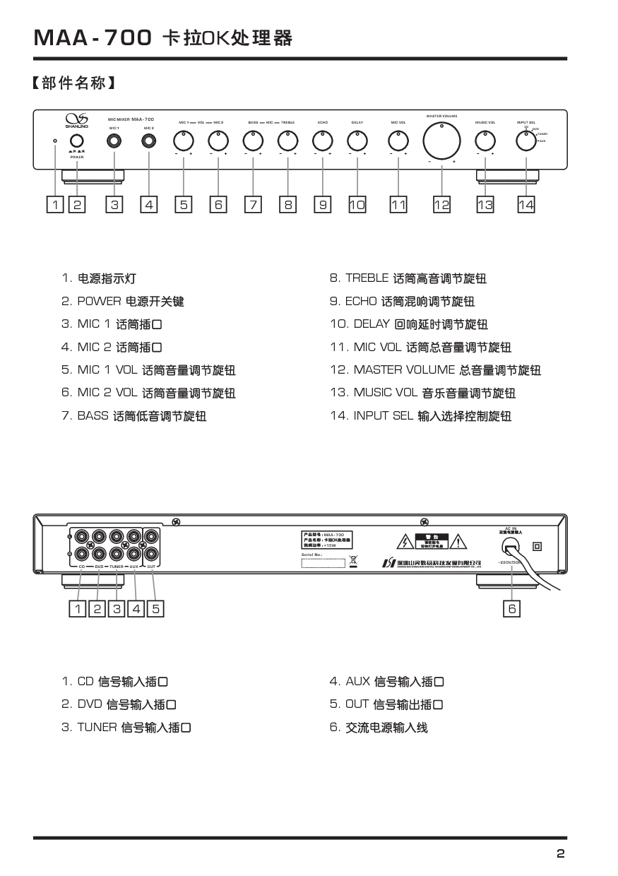 山灵 Shanling MAA-700 使用说明书 第1页