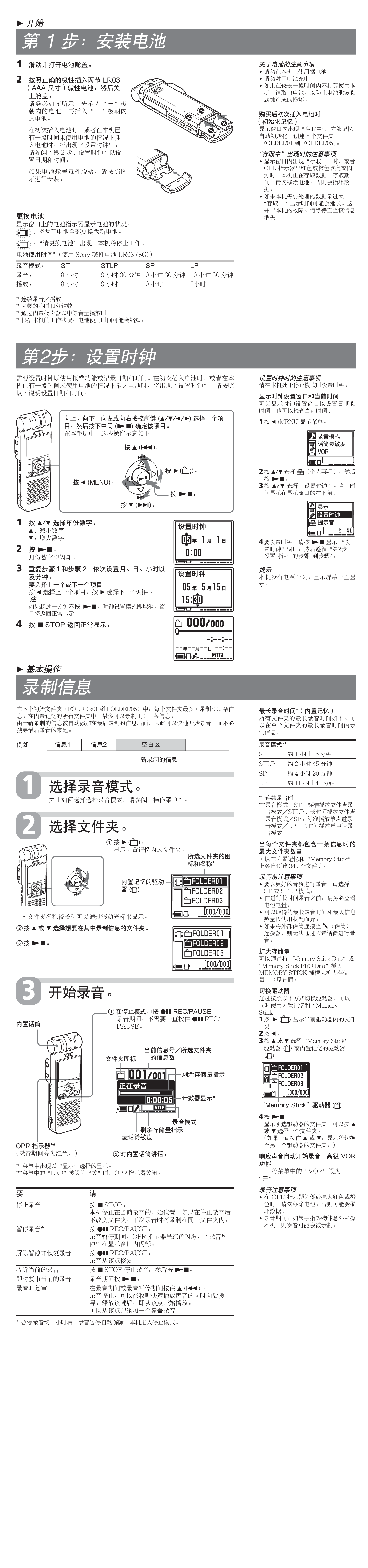 索尼 Sony ICD-MX20 使用说明书 第1页