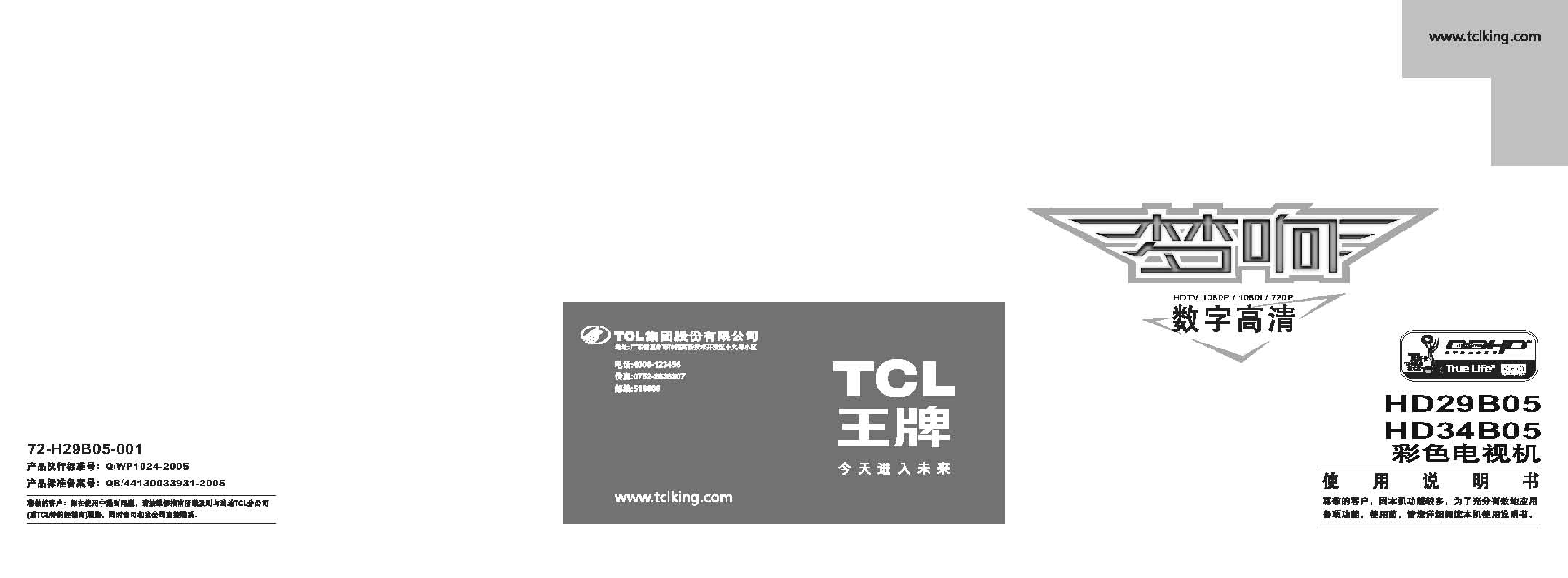 TCL HD29B05 使用说明书 封面