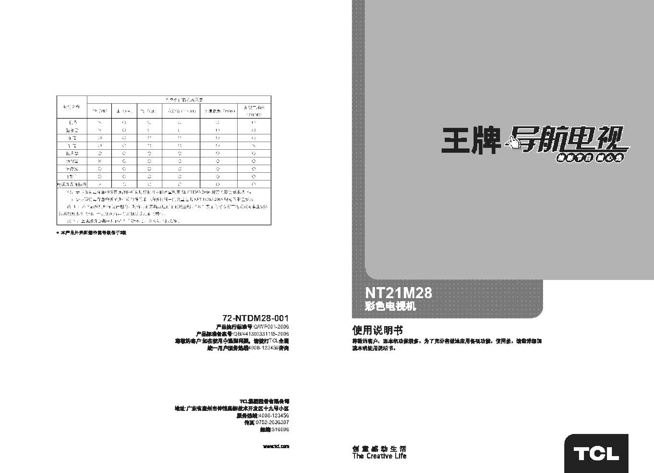 TCL NT21M28 使用说明书 封面