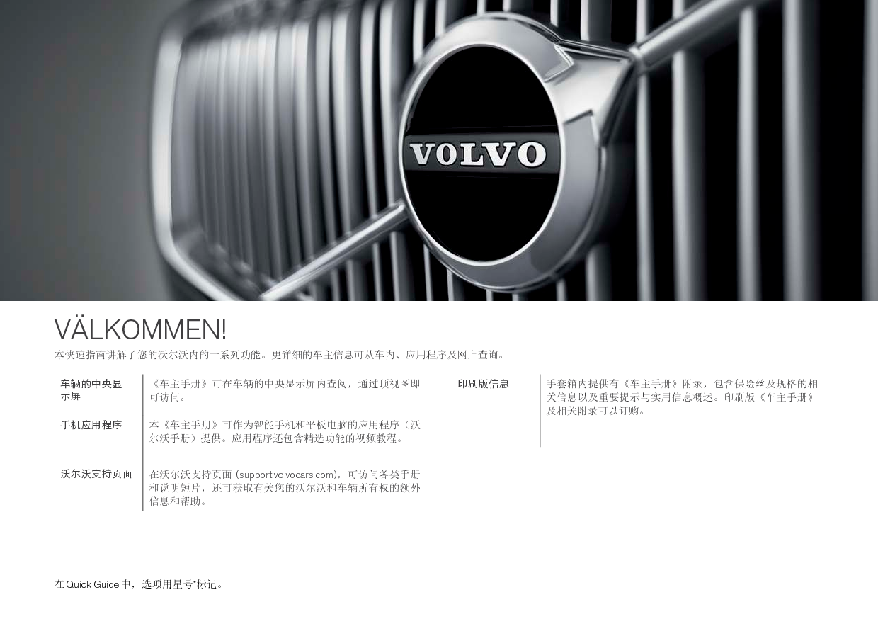 沃尔沃 Volvo XC90 Hybrid 2016 快速用户指南 第1页