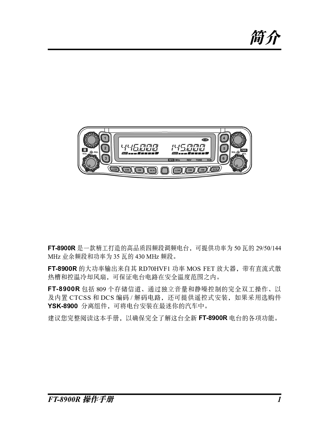 八重洲 YAESU FT-8900R 操作手册 第2页