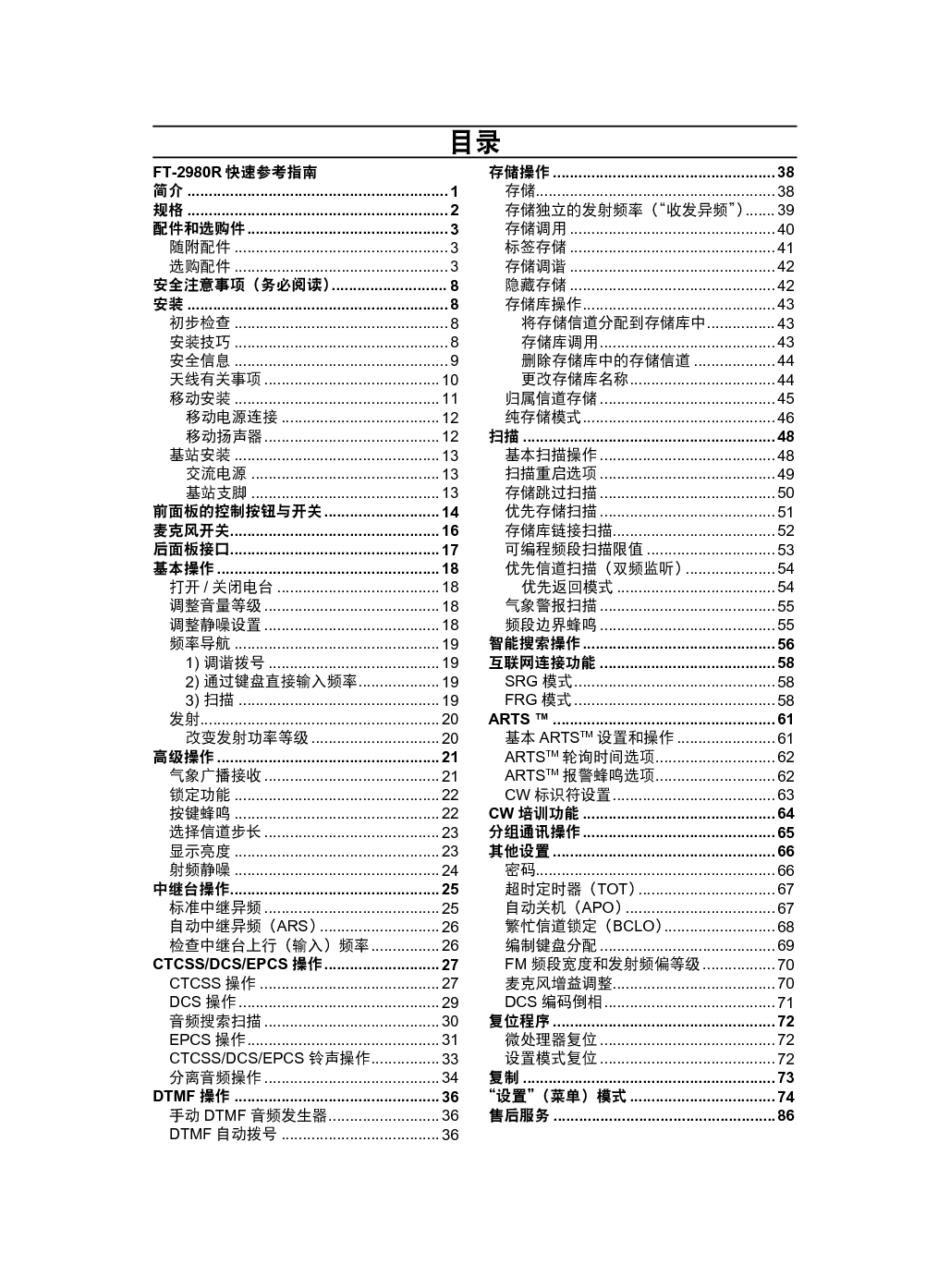 八重洲 YAESU FT-2980R 操作手册 第1页