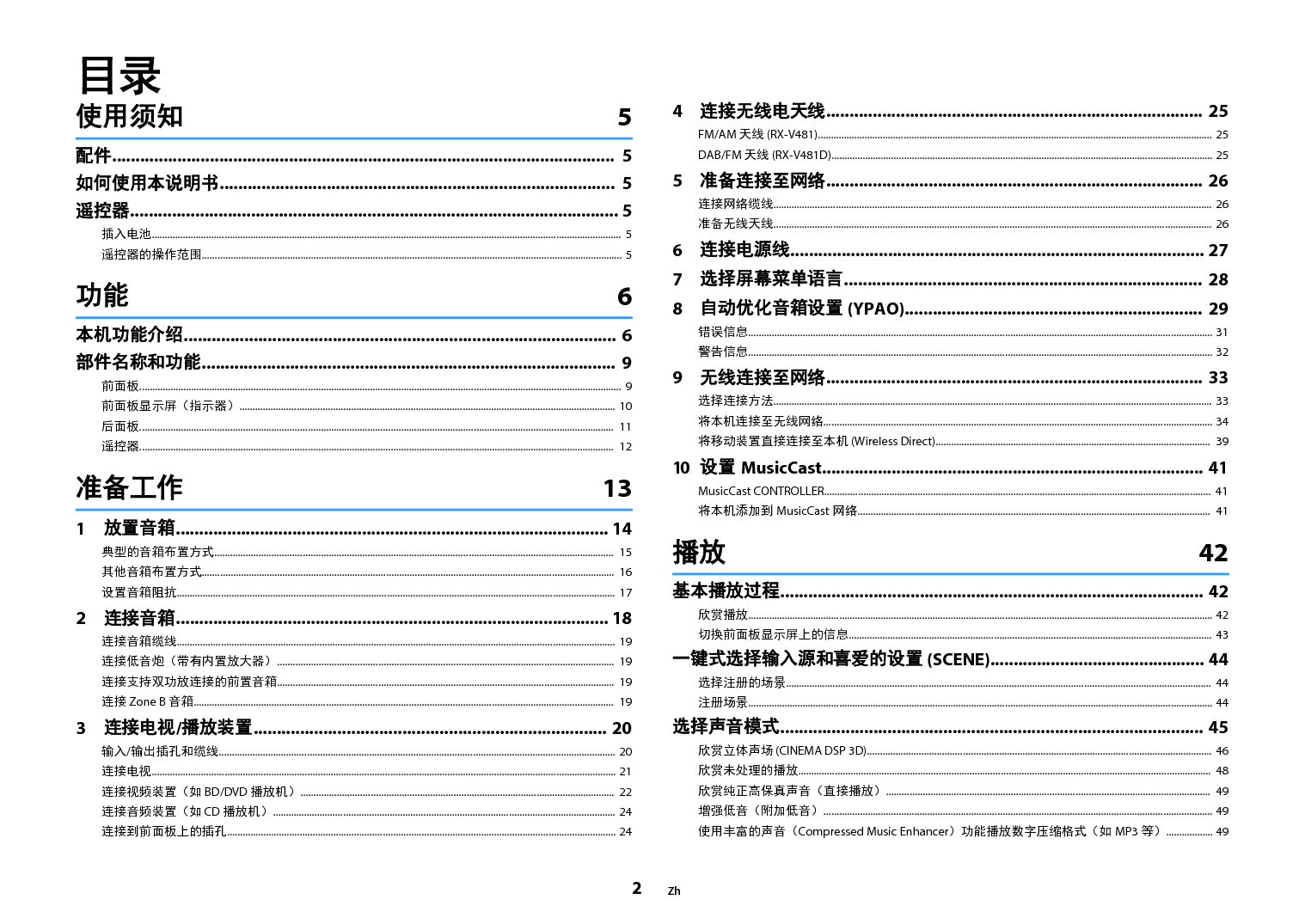 雅马哈 Yamaha RX-V481 使用说明书 第1页