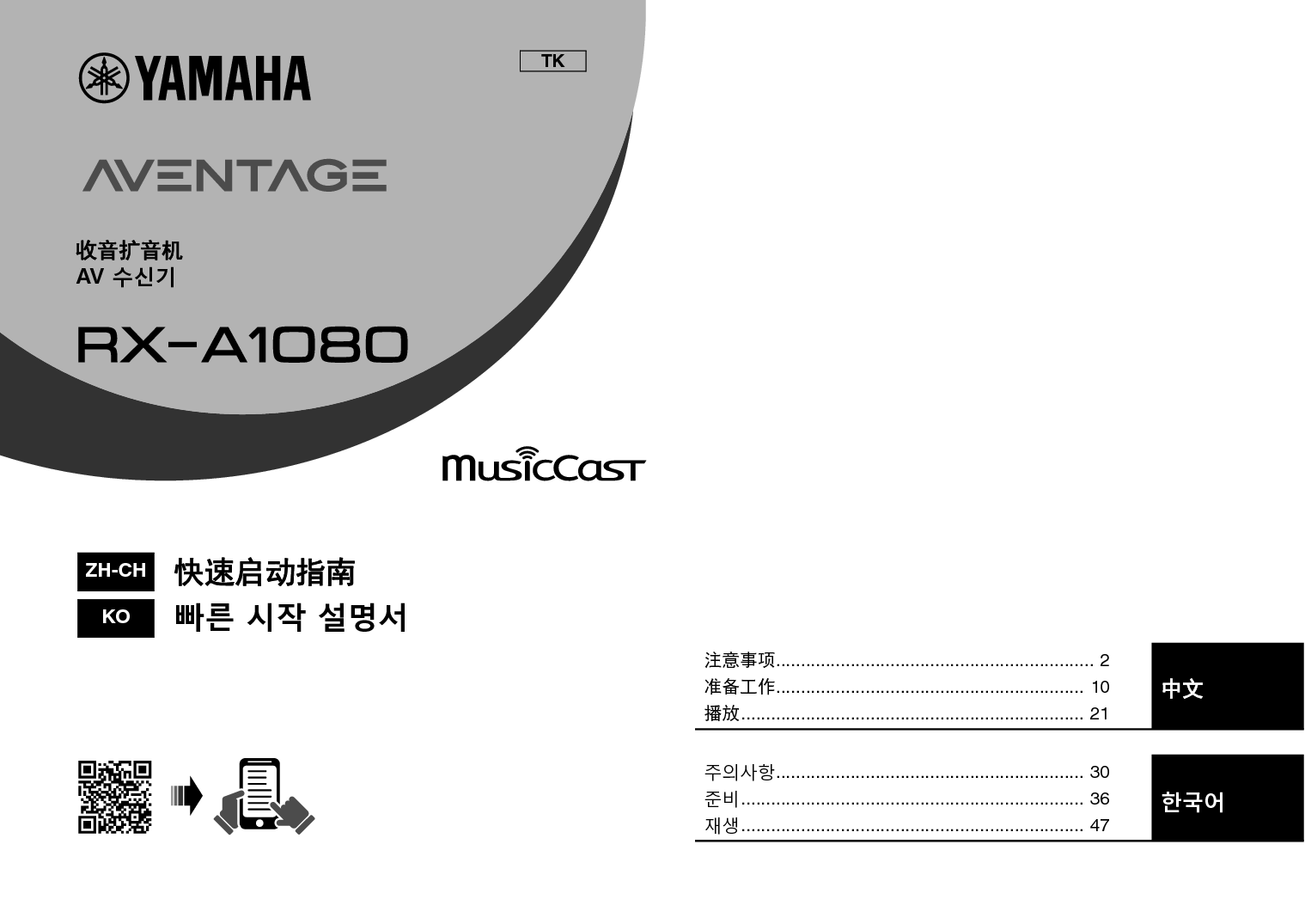 雅马哈 Yamaha RX-A1080 快速入门指南 封面