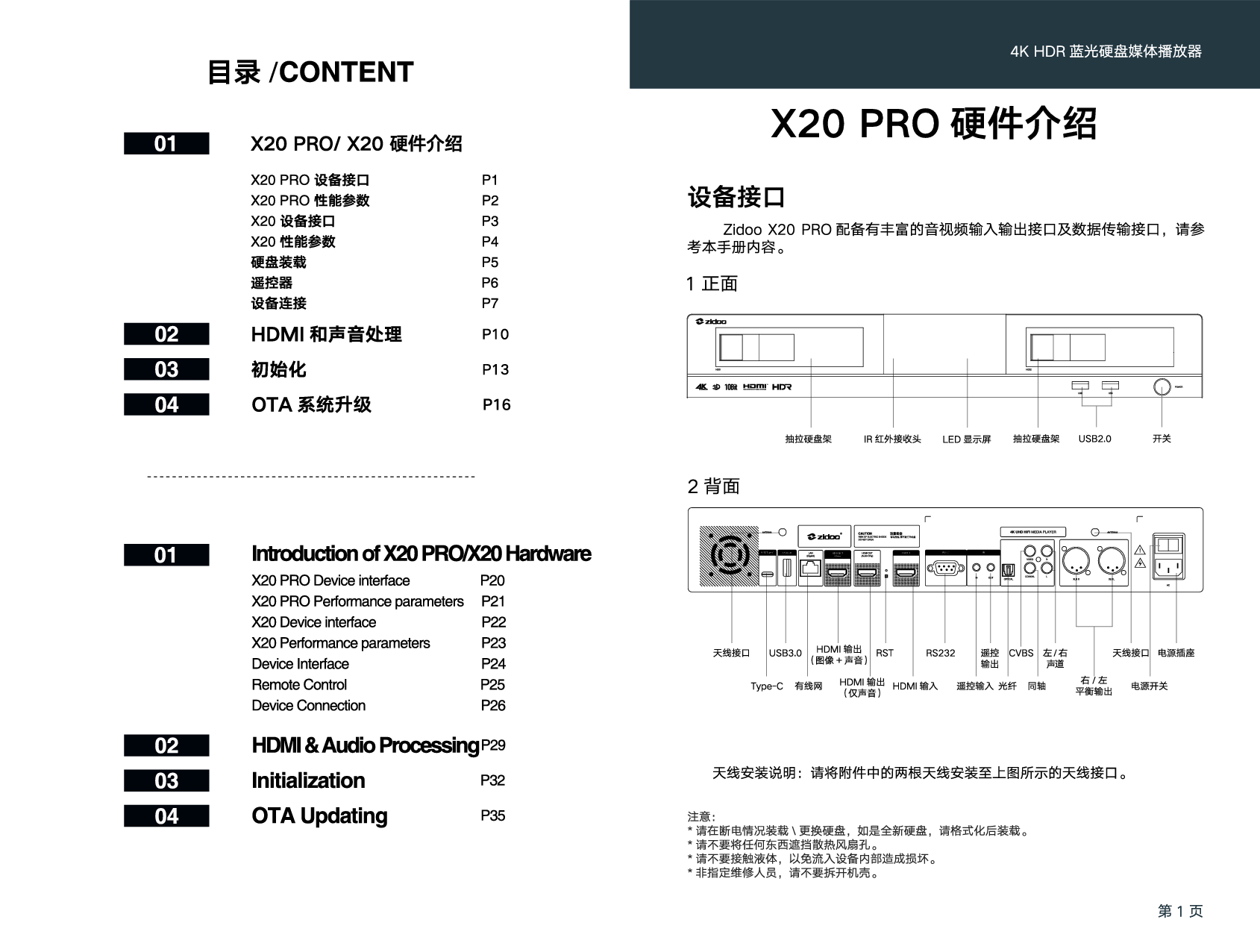 芝杜 Zidoo X20, X20 PRO 使用说明书 第1页