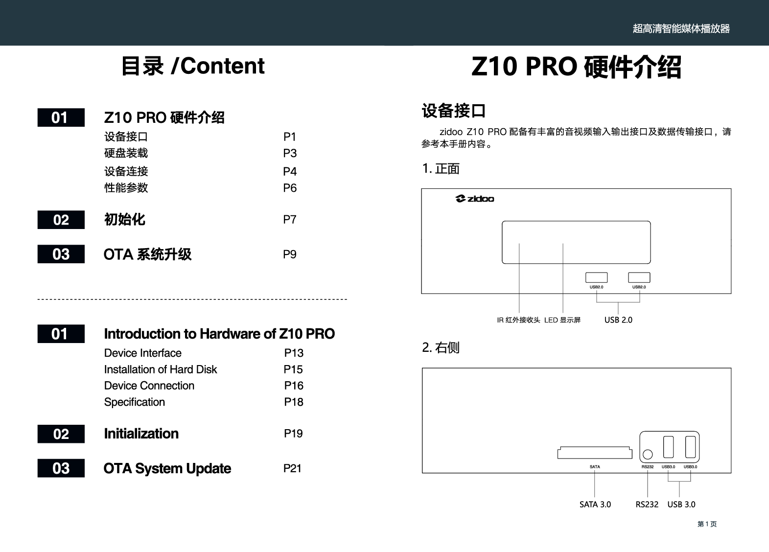 芝杜 Zidoo Z10 PRO 使用说明书 第1页
