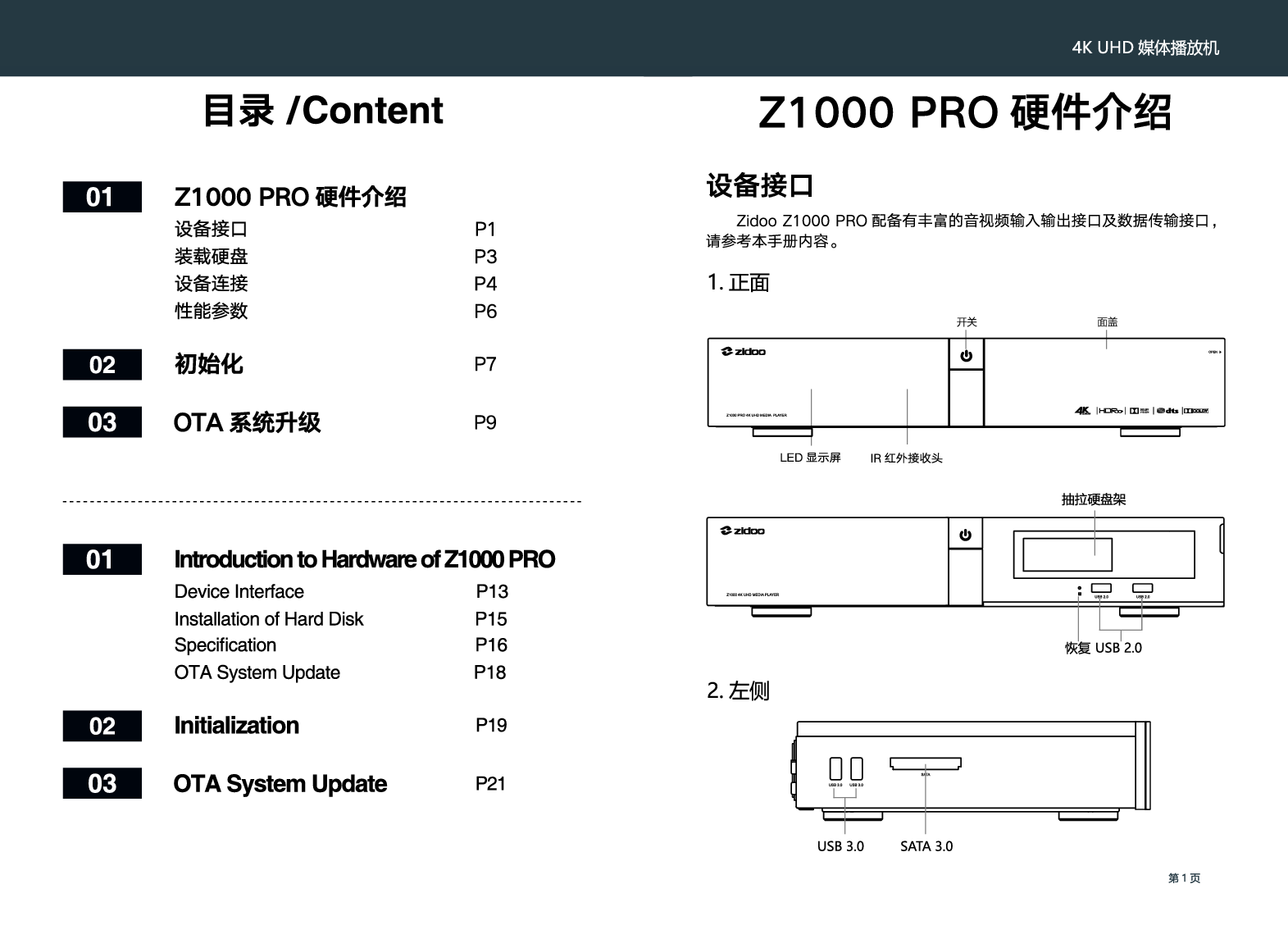 芝杜 Zidoo Z1000 PRO 使用说明书 第1页